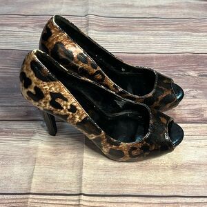 Pulse Women’s Size 8.5 Leopard Print Heels Shoes Party Open Toe